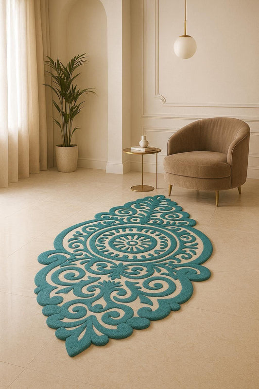 Arabesque Teal Carved Contour Accent Rug-the ruggallery