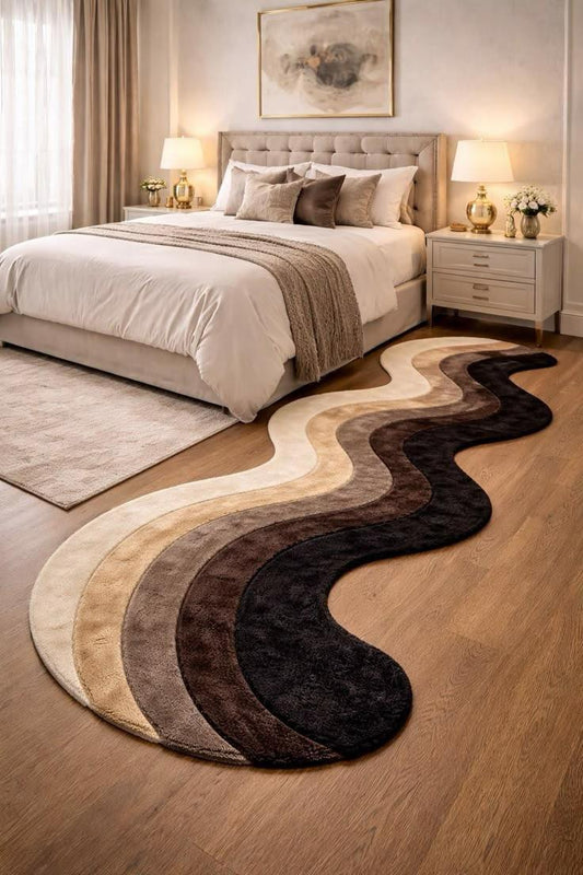 Modern Abstract Wavy Runner Rug for Bedroom & Hallway – Soft Plush Neutral Area Rug-THE RUGGALLERY