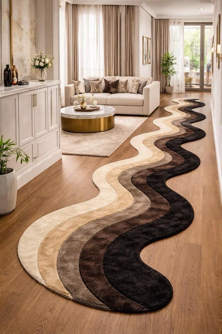 Modern Abstract Wavy Runner Rug for Bedroom & Hallway – Soft Plush Neutral Area Rug-THE RUGGALLERY