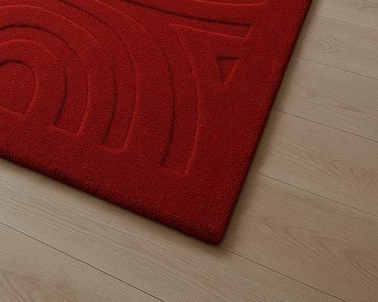 Luxury 3D Embossed Red Area Rug – Modern Minimalist Plush Living Room & Bedroom Carpet