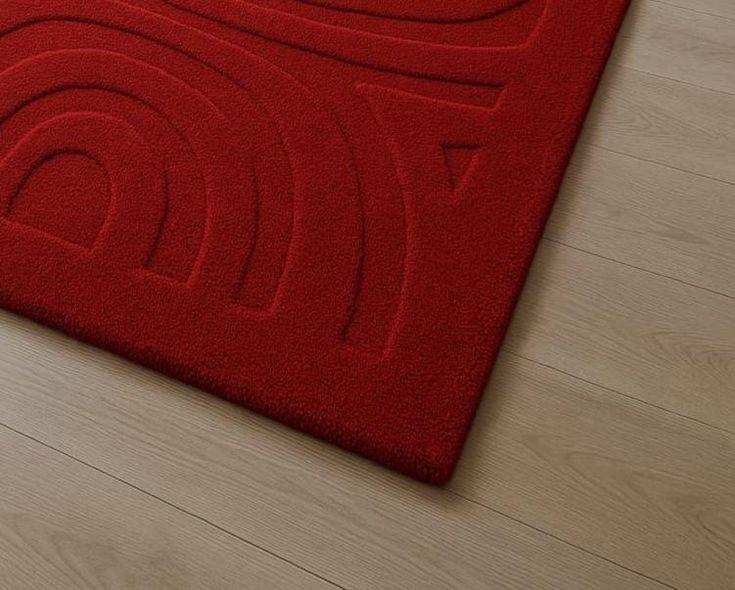 Luxury 3D Embossed Red Area Rug – Modern Minimalist Plush Living Room & Bedroom Carpet