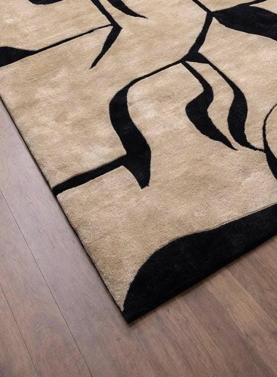 Modern Abstract Line Art Area Rug – Contemporary Beige & Black Minimalist Living Room Carpet
