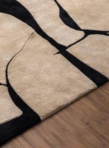 Modern Abstract Line Art Area Rug – Contemporary Beige & Black Minimalist Living Room Carpet