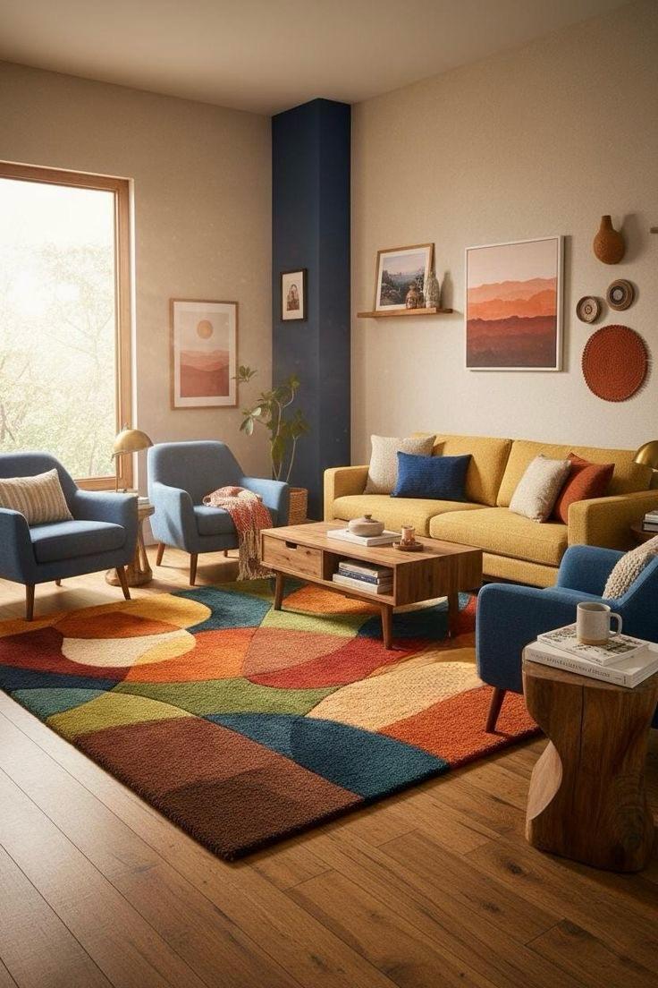 Modern Geometric Multicolor Area Rug – Soft Plush Contemporary Living Room & Bedroom Carpet-TheRugGallery